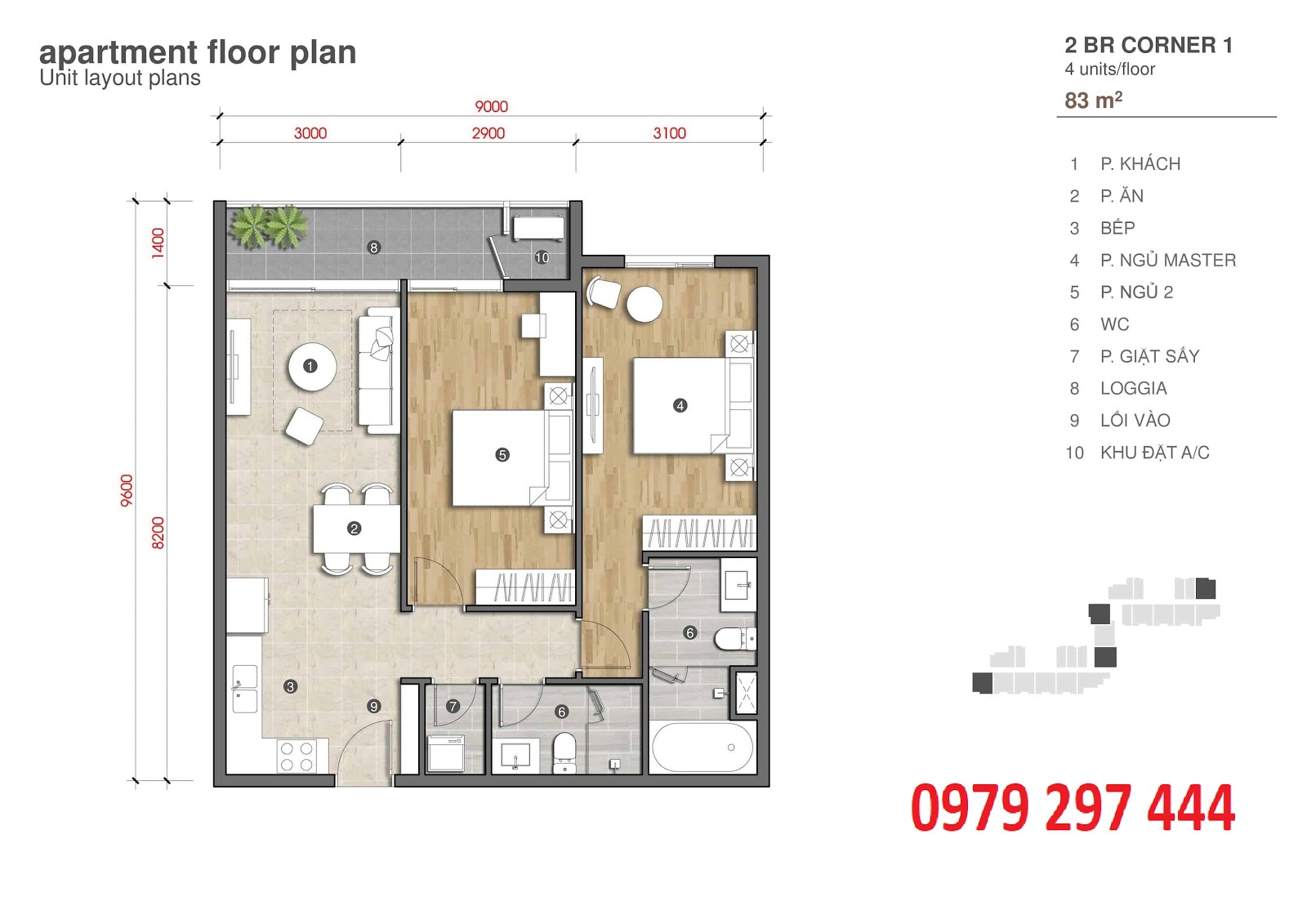 Mặt bằng căn hộ 2 phòng ngủ loại 1 diện tích 83m2 mat-bang-i-tower-quy-nhon