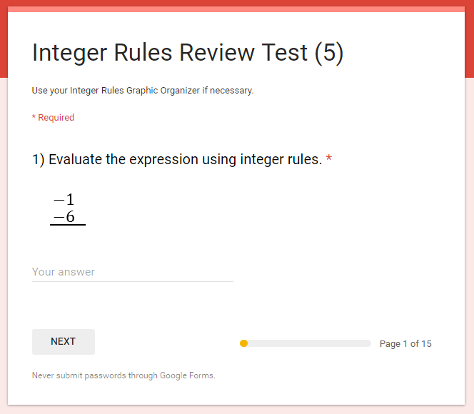 Rockstar Math Teacher ★: My Google Forms Integer Rules Review Quizzes