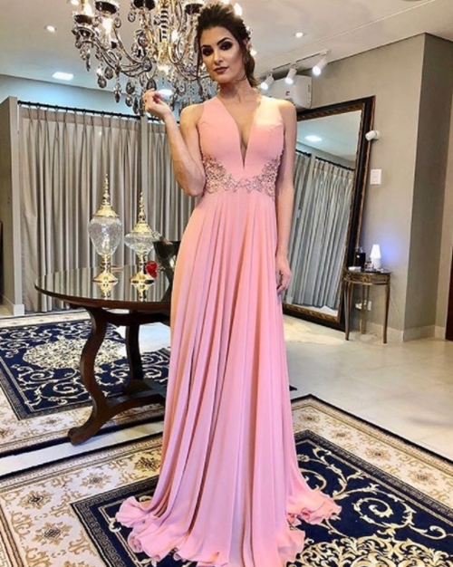 vestido longo rosa