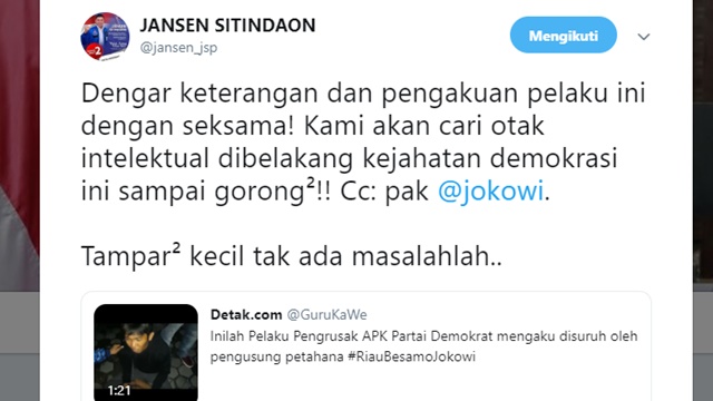 Perusak Atribut Ngaku Disuruh PDIP, Kader Demokrat: Kami akan Cari sampai Gorong-gorong Perusak Atribut Ngaku Disuruh PDIP, Kader Demokrat: Kami akan Cari sampai Gorong-gorong