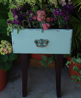 Repurposed Desk Drawer and Vintage Cabinet Hardware to Plant Stand - $75.00