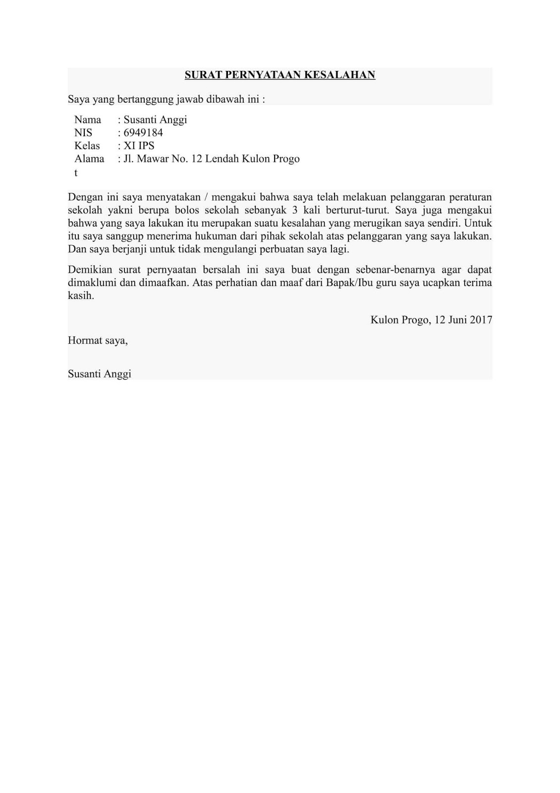 Contoh Surat Pernyataan Kesalahan Nama Ktp