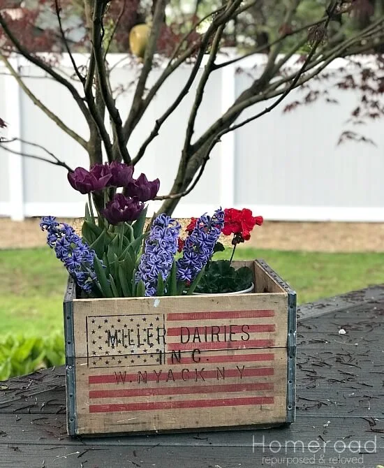 Rustic crate with American flag