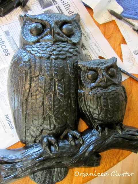 Spray painted vintage owl plaques