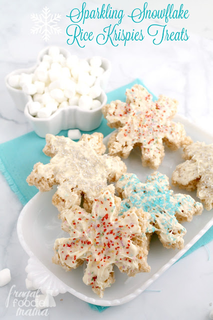 Classic Rice Krispies Treats get a winter wonderland makeover just in time for the holidays with these Sparkling Snowflake Rice Krispies Treats.