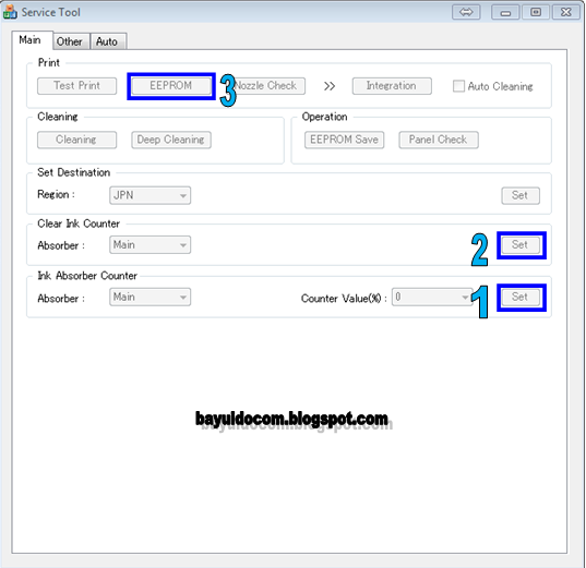 Service tool for canon printers