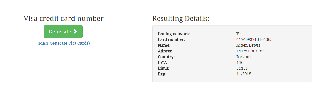 Ccard. Test Card number. Visa Generator 250kv. Valid cc number Generator.