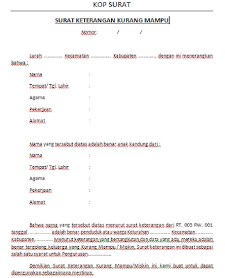 Contoh Format Surat Keterangan Kurang Mampu Dari Kelurahan