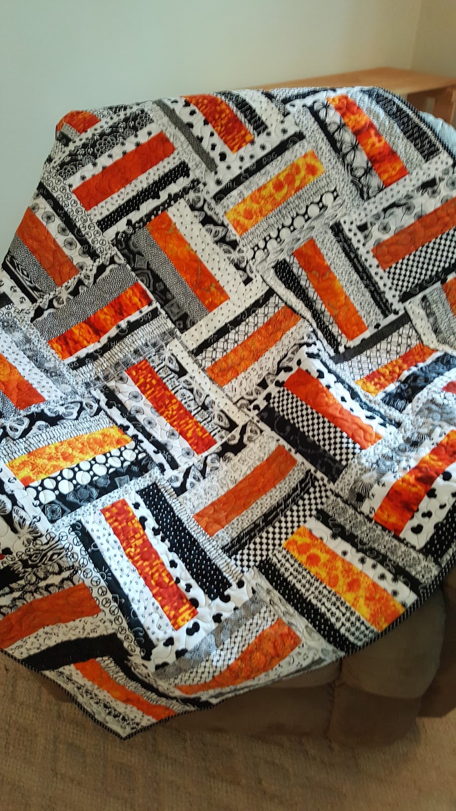 The Pieceful Kingdom Orange And Black White Quilt Done The Pieceful Kingdom Orange And Black White Quilt Done