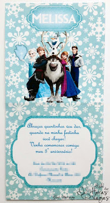 convite artesanal aniversário infantil frozen elsa anna olaf disney gelo neve let go floco de neve delicado azul prata branco