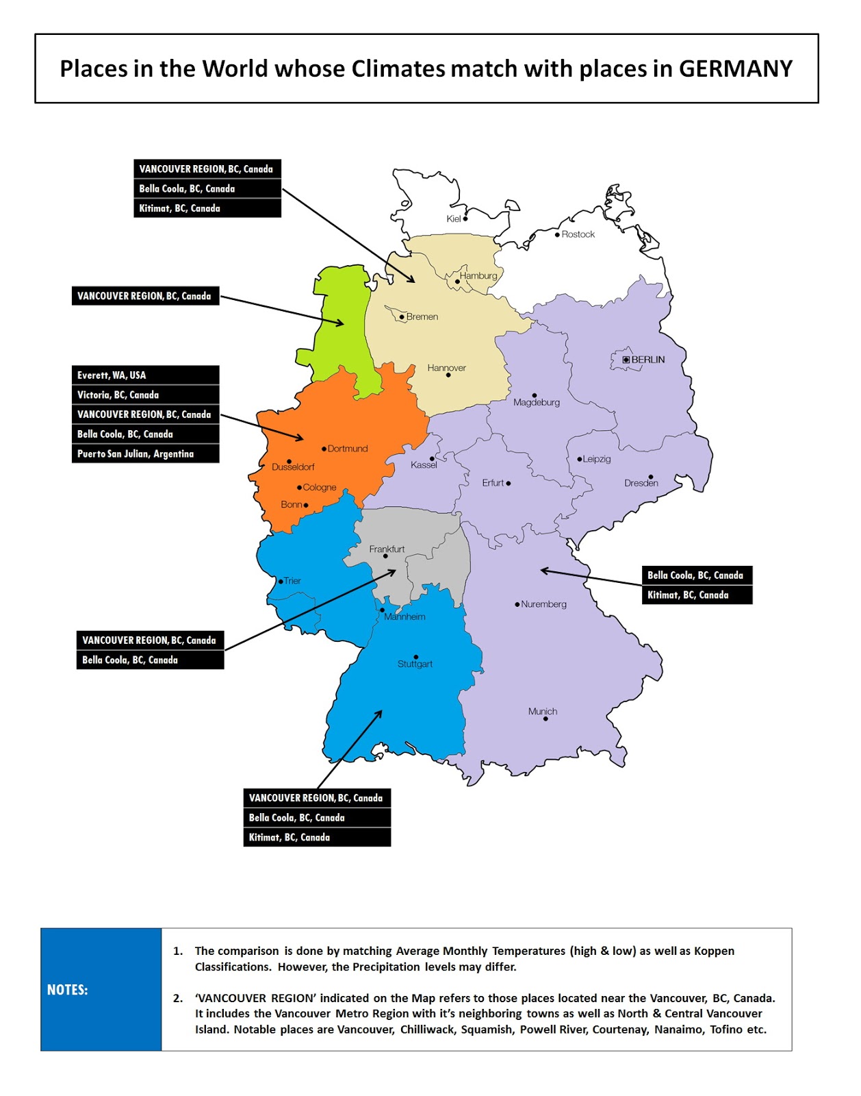 Places in the World whose climates match with places in Germany