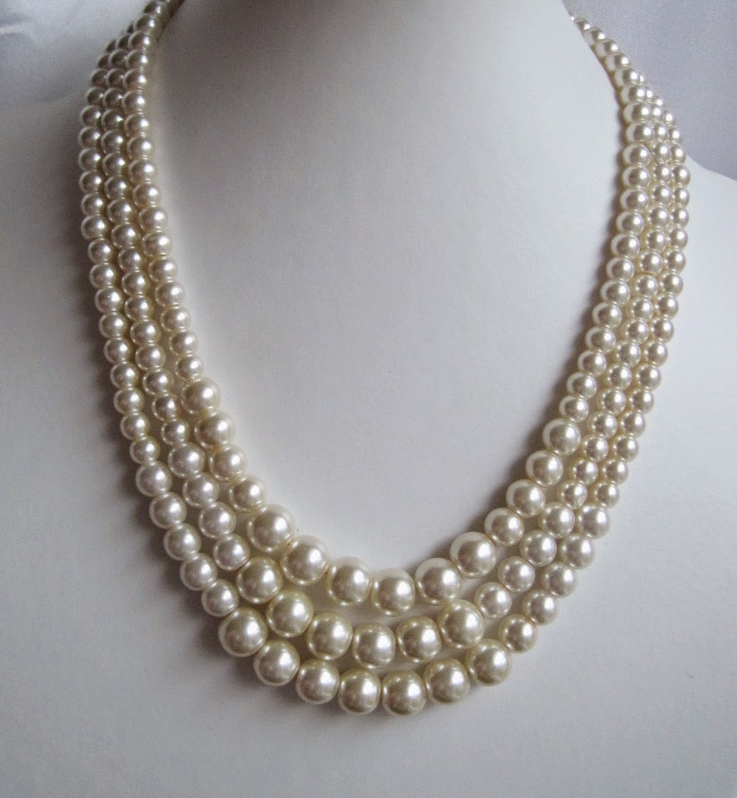 Juliana S Creations Jewelry Vintage Look Three Strand Graduated Pearl Necklace