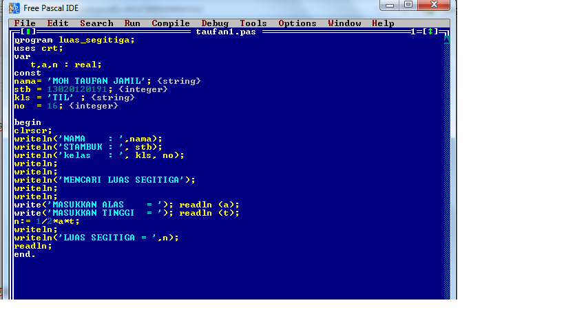 ALGORITMA CONTOH PROGRAM MENCARI LUAS SEGITIGA