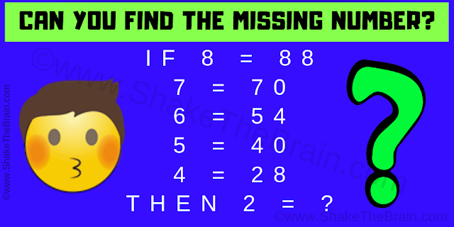 IF 8 = 88  7 = 70  6 = 54  5 = 40  4 = 28  THEN 2 = ? Can you solve this Logical Math Puzzle?