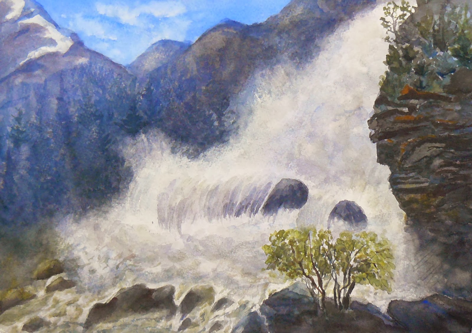 Водопад акварелью