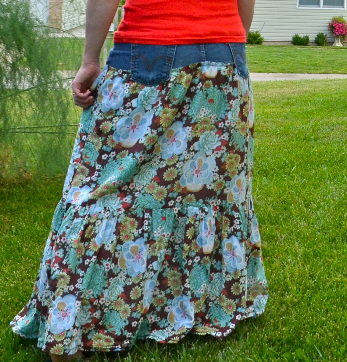 Christephi.com: Old Jeans to Bohemian Maxi Skirt