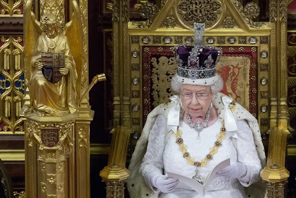 Queen Elizabeth II reads the Queen's Speech from the throne during State Opening of Parliament in the House of Lords at the Palace of Westminster. Kate Middleton