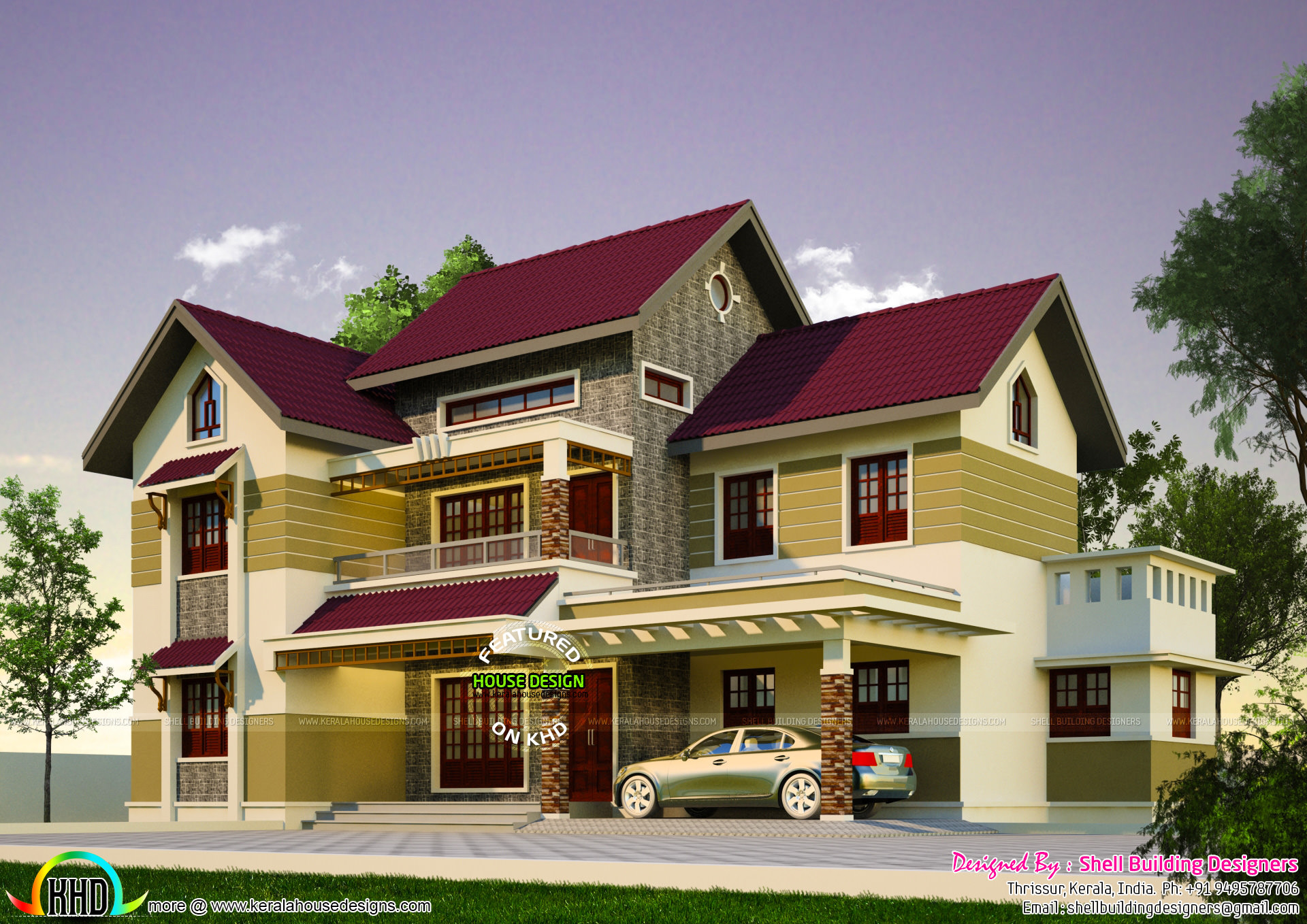 2200 sq-ft 4 bedroom sloping roof house - Kerala home design and floor