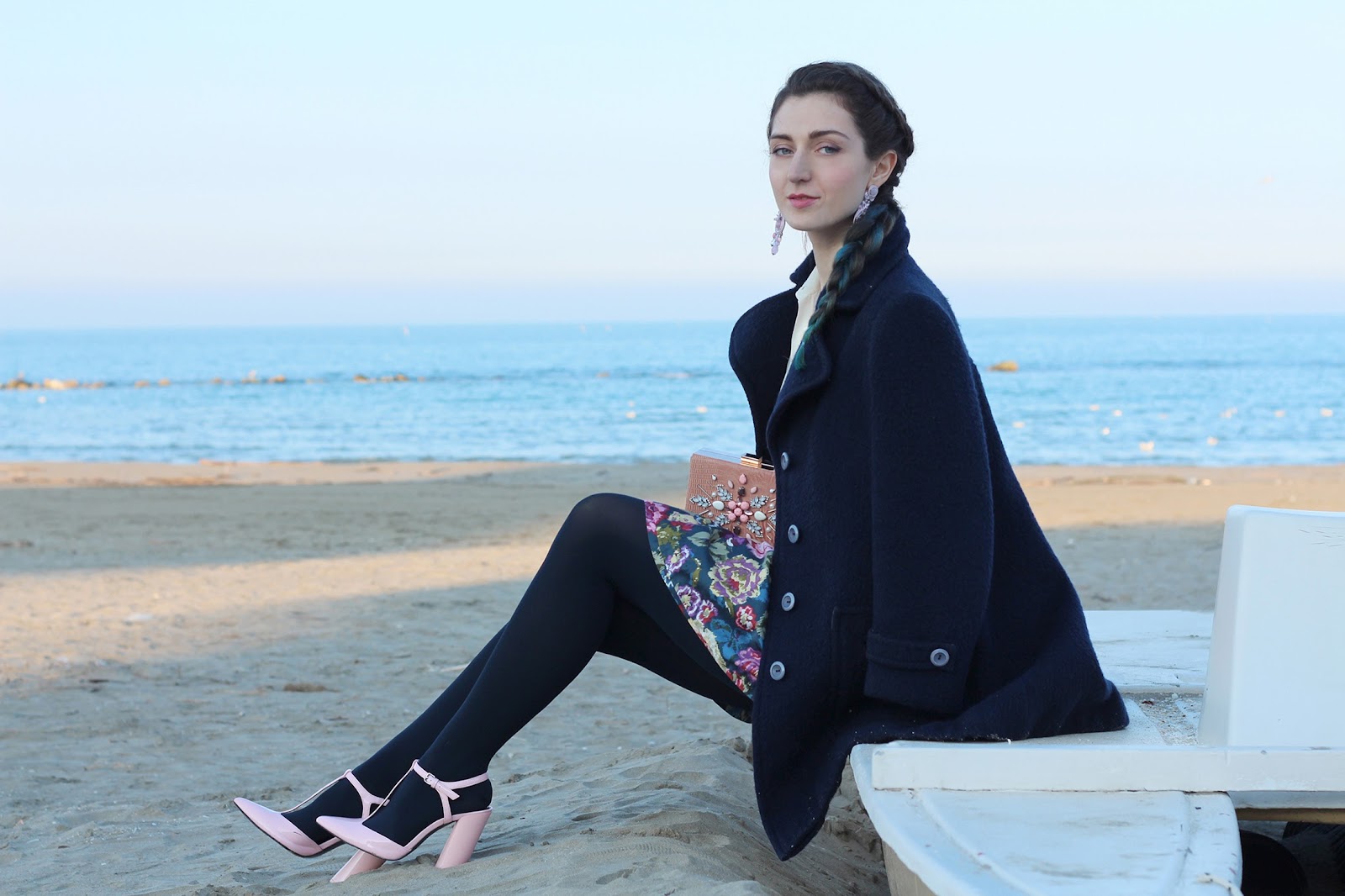 fashion style blogger italian girl italy vogue glamour flowers skirt new look bag pink shoes heels bar zara scarpe rosa vintage hairstyle colored hai hairstyle blue axels laboratory soutache earrings pescara