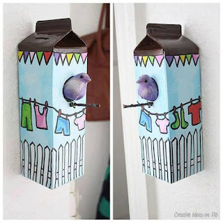 casa de pássaro reciclada Casas de Pássaros feitas com Caixas de Leite/Sumo Recicladas