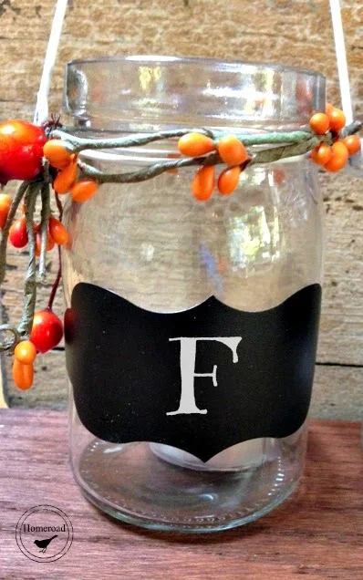 Jar with pip berries and chalkboard sticker 