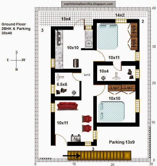 East Facing House Plans For 30x50 Site 2bhk Autocad