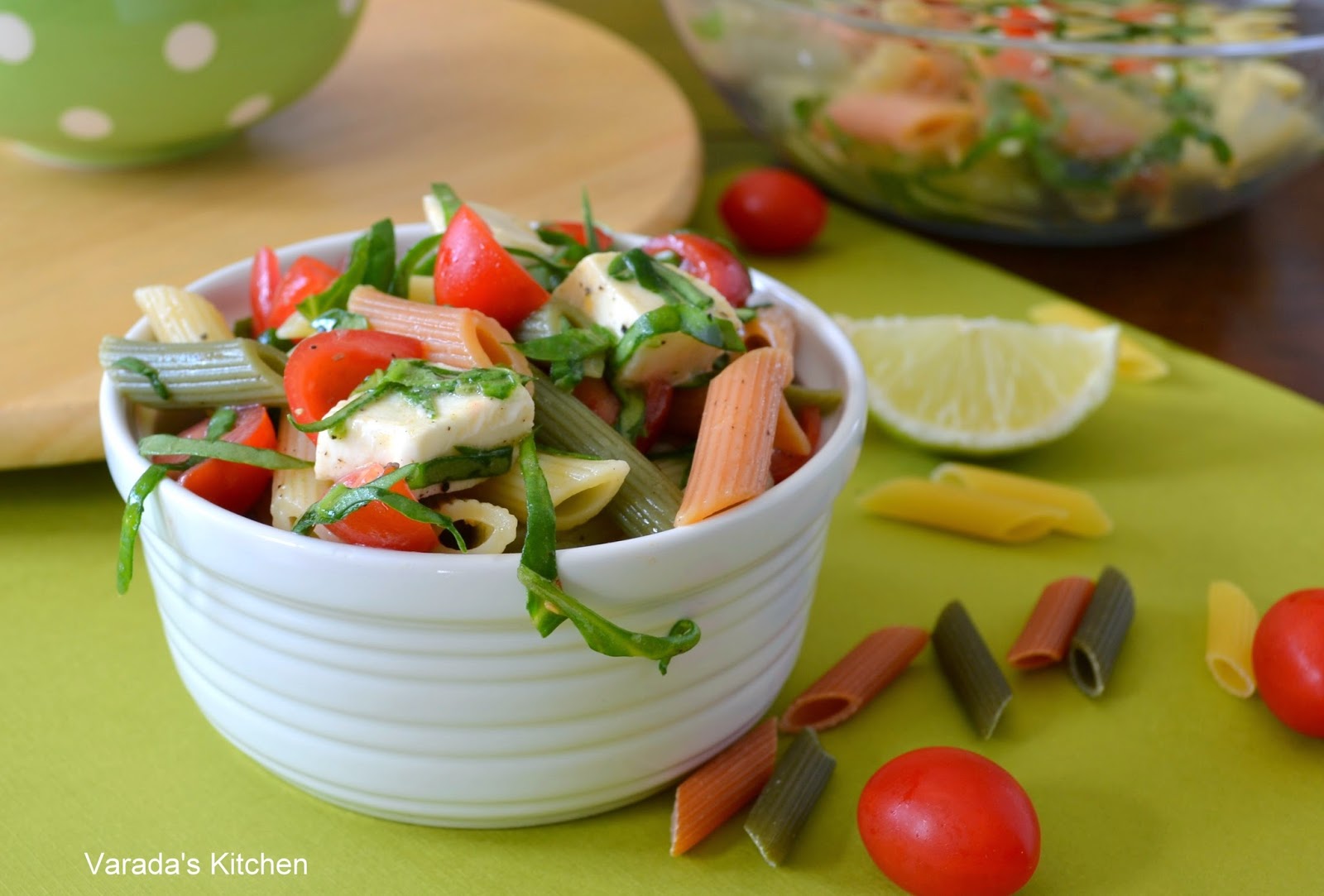 Tricolor Pasta Salad with Tomatoes, Spinach and Mozzarella