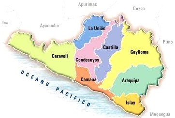 Mapa de Arequipa Dibujo del Mapa político de Arequipa a colores para niños