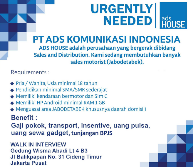 Lowongan Kerja PT.ADS KOMUNIKASI INDONESIA - Lupy Hakim.2