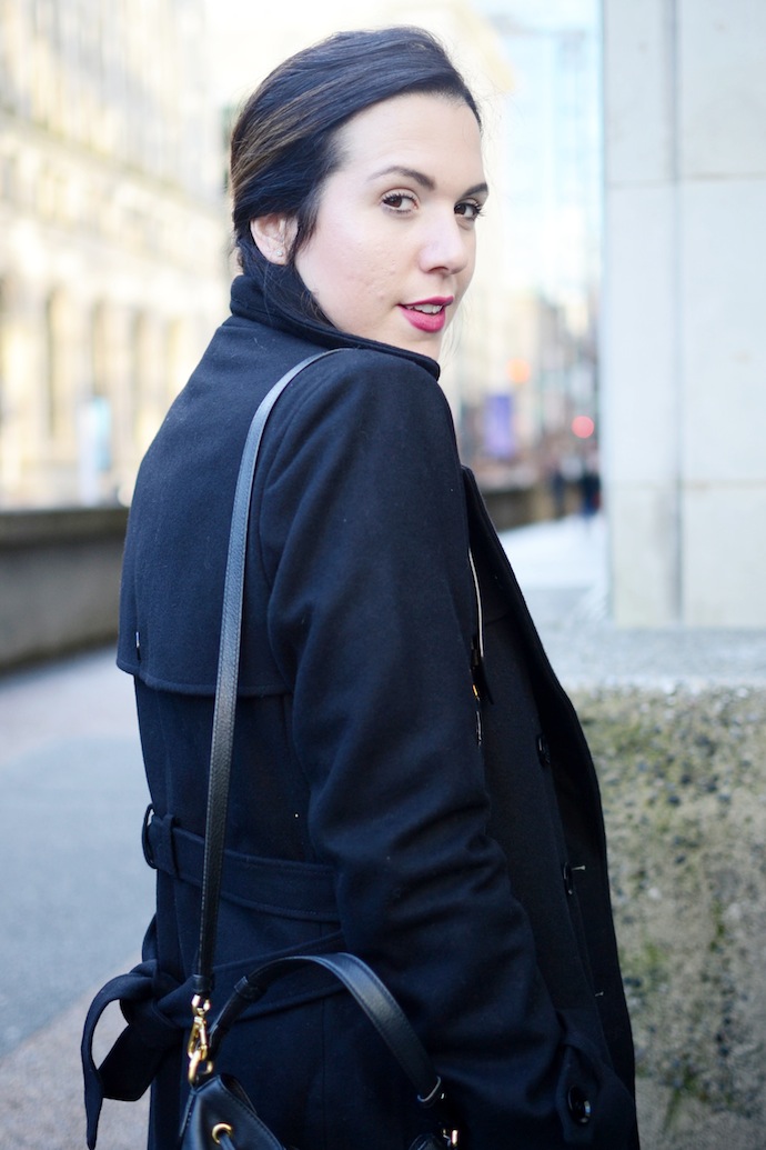Le Chateau wool coat Chanel brooch minimalist style Vancouver blogger winter outfit idea