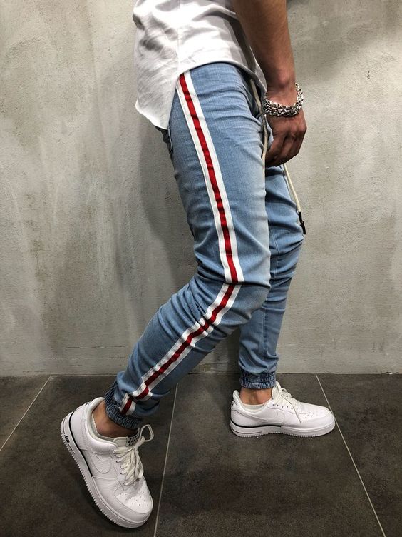calça jeans masculina faixa lateral