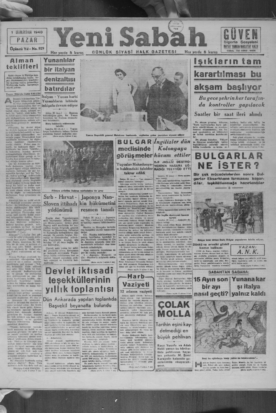 yeni sabah aralik 1940 tam metin