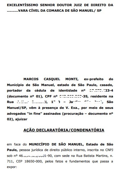 a%25C3%25A7ao1 Marcos Monti não pagou a si mesmo e cobra quase R$ 120 mil de São Manuel