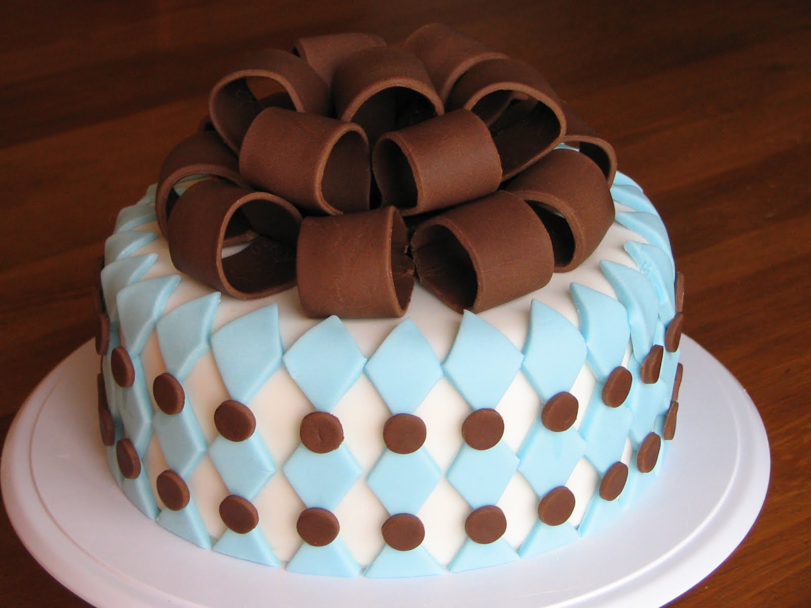 My Cakes, Creations, and More Blue Brown Bow Cake