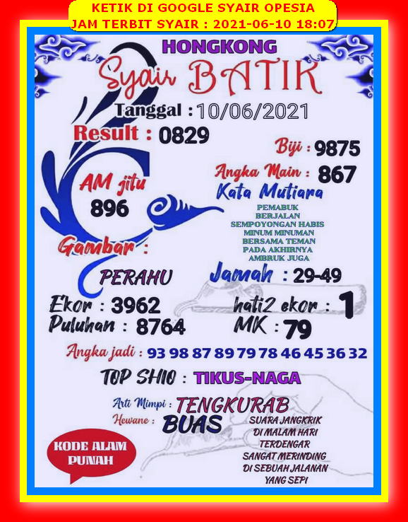 Syair Hk Kamis 10 Juni 2021 Kode Syair Sgp Syair Hk Syair Sydney 2021