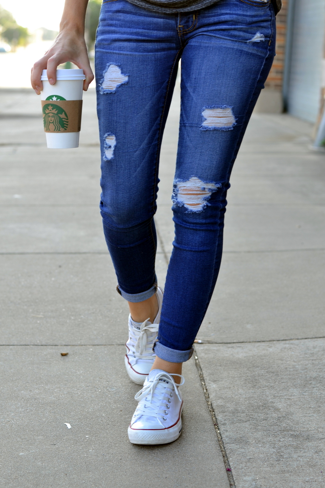 Distressed Jeans, American Eagle, Converse, Starbucks