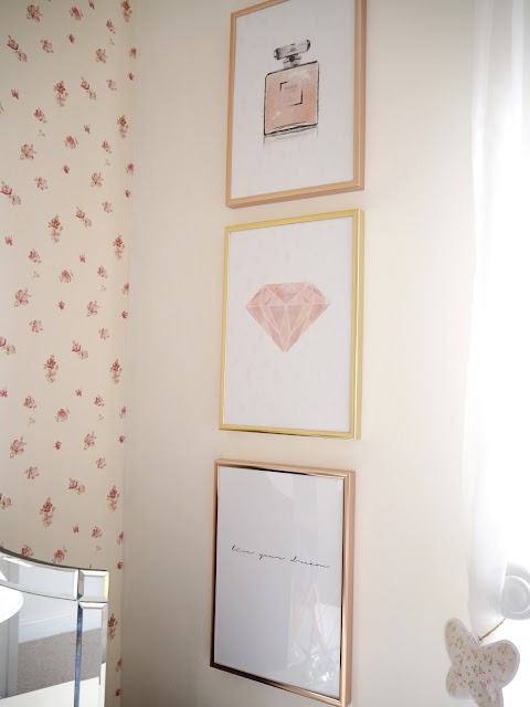 Room tour of my feminine pink spare bedroom with grey and gold interiors and floral decor