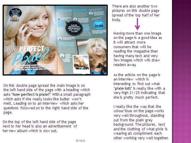 As media coursework: double page spread with pixie lott