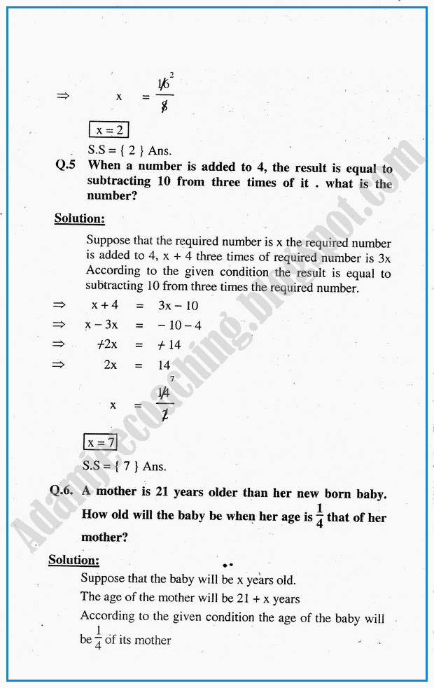 Adamjee Coaching Algebraic Sentences Exercise 6 1 Mathematics 10th