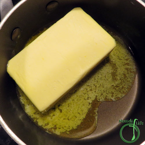 Morsels of Life - Brown Butter Step 2 - Melt butter. It'll make your life a lot easier if you're smarter than me and use a light colored pot. :)