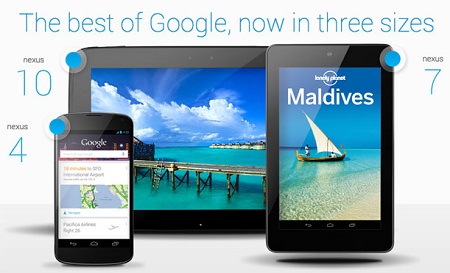 Google anuncia que los Nexus 4, 7 y 10 llegarán oficialmente a Latinoamérica en enero del 2013