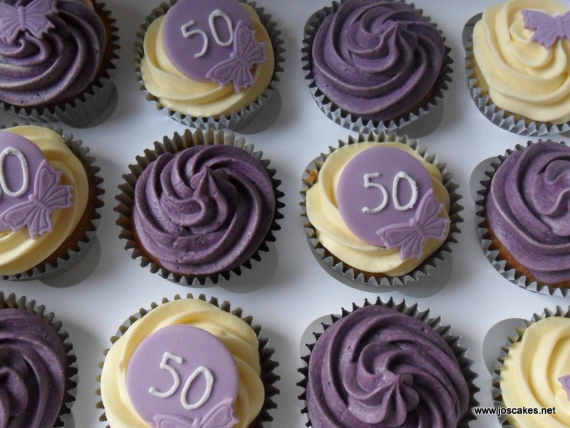 Jo's Cakes Purple and Ivory 50th Birthday Cupcakes