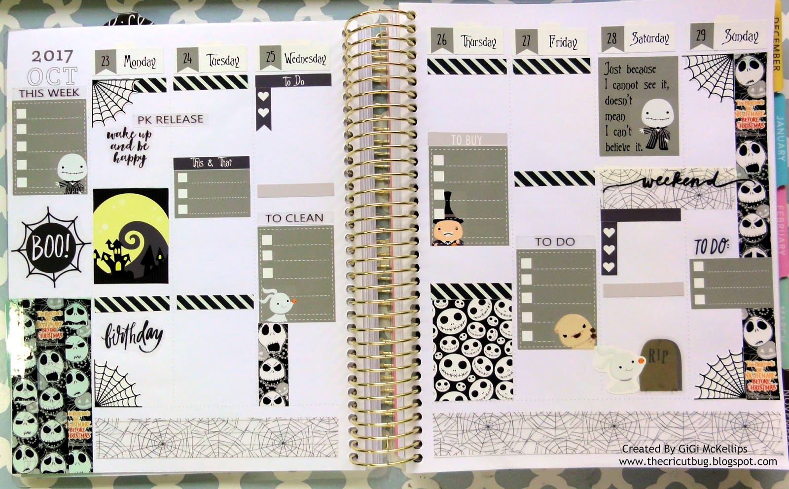 The Cricut Bug Nightmare Before Christmas Planner Spreads
