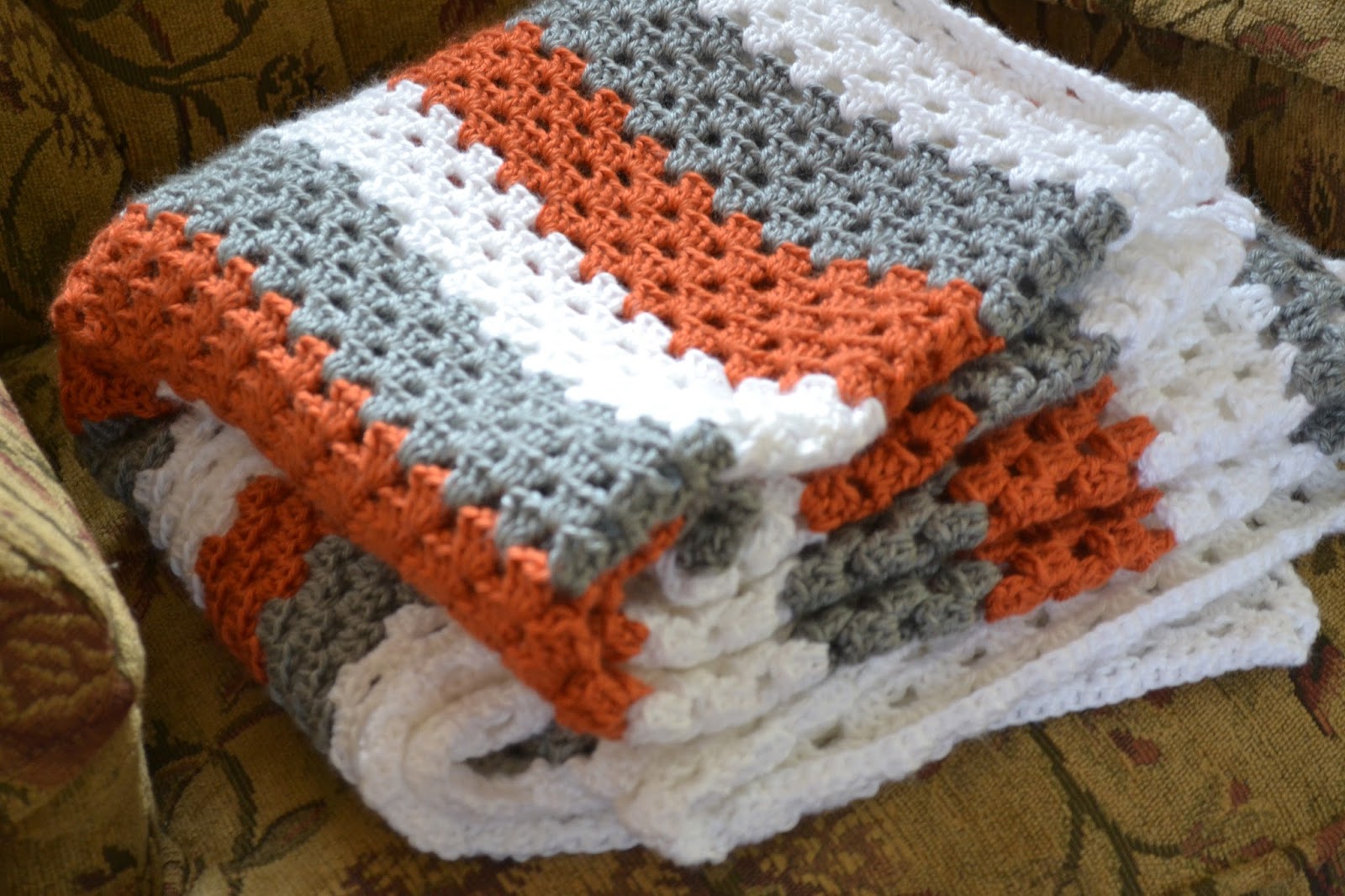 Closet Crafter Gray Orange and White Granny Square Blanket