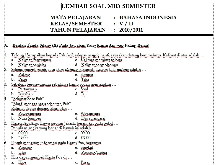 Soal essay bahasa indonesia kelas 7 semester 2 kurikulum 2013