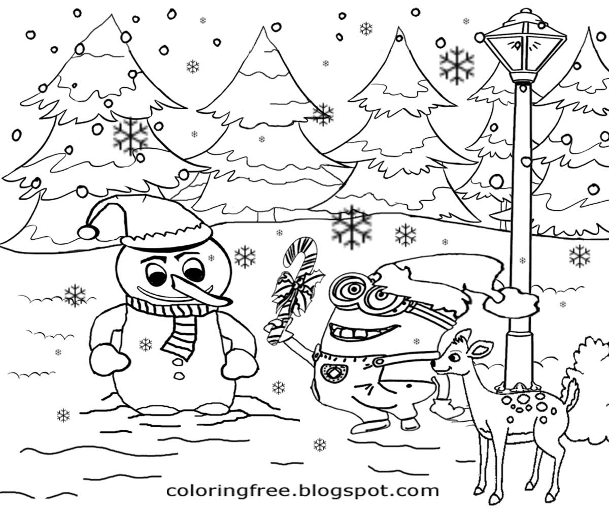 Cute Frosty Snowman Winter Scenery Merry Christmas Minion Printable Pages Ace Things To Draw At Xmas