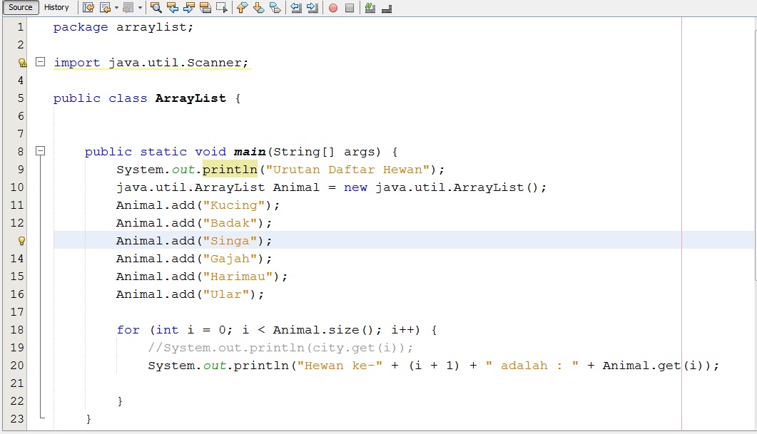 Contoh Penggunaan Array Dengan Object Hewan Java NetBeans