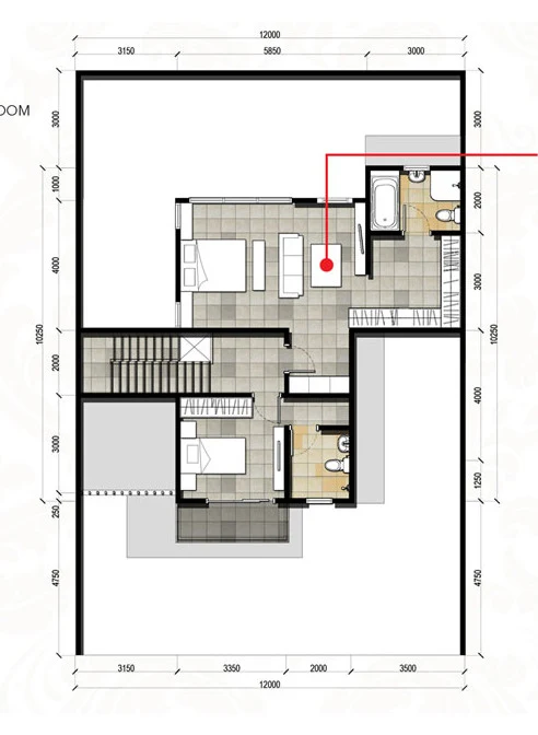 Denah rumah minimalis ukuran 12x18 meter 4 kamar tidur 2 lantai