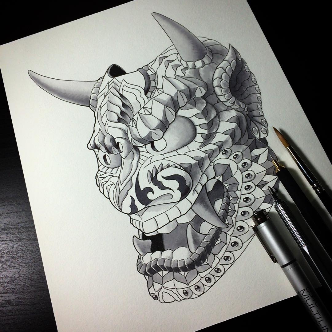 12-Japanese-Demon-Mask-Ben-Kwok-Ornate-and-Intricate-Animal-Drawings-www-designstack-co