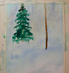 pine tree painting winter watercolor steps pines wet